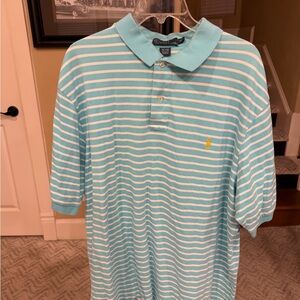 Ralph Lauren Men's Aqua and White Striped Polo Shirt